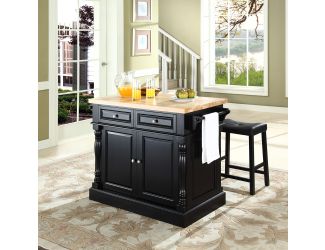 Oxford Kitchen Island W/Upholstered Saddle Stools