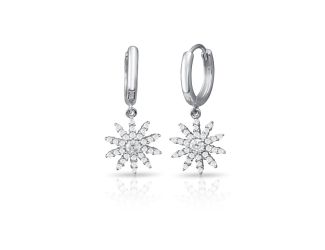 PARIKHS Rhodium Plated Sun Clear CZ hoop Earrings in 925 Sterling Silver