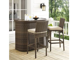 Bradenton 3 Piece Outdoor Wicker Bar Set - Bar & Two Stools With Sand Cushions