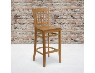 Vertical Slat Back Natural Wood Restaurant Barstool with Footrest