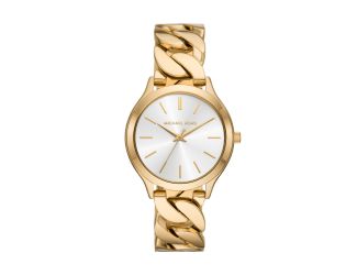 Ladies Slim Runway Gold-Tone Stainless Steel Curb-Link Watch Silver Dial