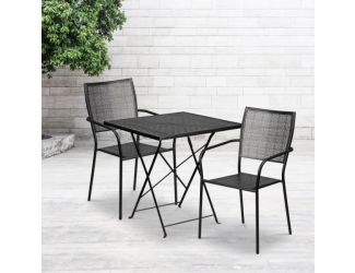 28" Square Black Indoor-Outdoor Steel Folding Patio Table Set with 2 Chairs