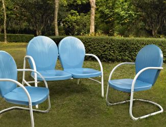 3 Pc Metal Outdoor Seating Set - Loveseat & 2 Chairs Blue
