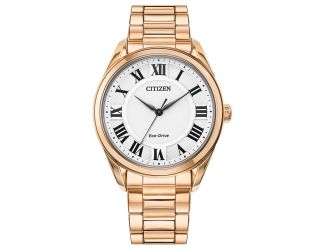 Ladies' Arezzo Eco-Drive watch, Rose Gold-Tone Stainless Steel Bracelet with White dial