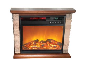 3-element Small Square Infrared Fireplace with Faux Stone Accent