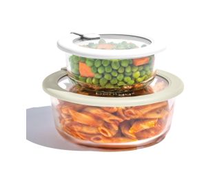 4pc Tempered Glass/Silicone Lid Food Storage Set White Stone