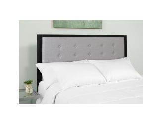 King Size Upholstered Metal Panel Headboard in Tufted Light Gray Fabric