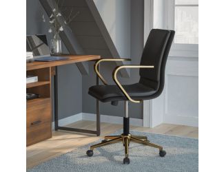 Designer Executive Swivel Office Chair with Brushed Gold Arms and Base, Black