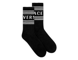Versace Black White 90s Style Vintage Logo Tube Socks Large