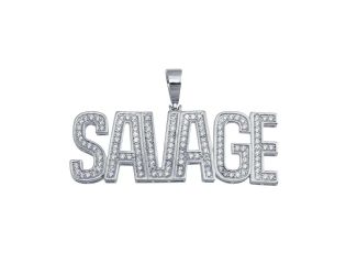 PARIKHS Men's Rhodium Plated Savage Hip Hop Pendant with chain in 925 sterling Silver