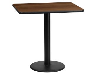 24" x 30" Rectangular Walnut Laminate Table Top with 18" Round Table Height Base