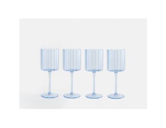 Jeanne Fitz Scalloped Rim Fluted Wine Glass, Set of 4, 12oz, Blue