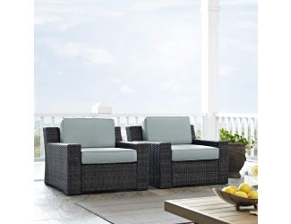 Beaufort 2 Pc Outdoor Wicker Seating Set With Mist Cushion -  Two Outdoor Wicker Chairs