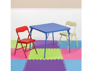 Kids Colorful 3 Piece Folding Table and Chair Set - Kids Padded Game Table