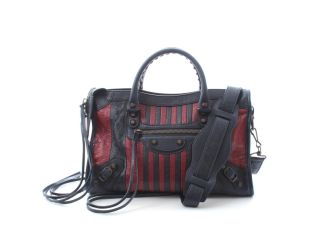 Balenciaga Classic City Marine Bordeaux Stripe Small Satchel Bag