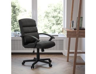 Mid-Back Black LeatherSoft Swivel Office Chair with Accent Divided Back and Arms