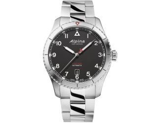 Alpina Mens Automatic Startimer Stainless Steel Bracelet Watch, Black dial