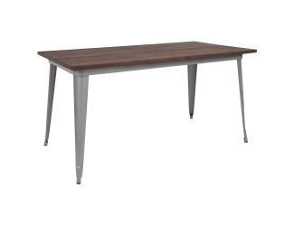 30.25" x 60" Rectangular Silver Metal Indoor Table with Walnut Rustic Wood Top