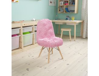 Kids Shaggy Dog Light Pink Accent Chair - Desk Chair - Playroom Chair