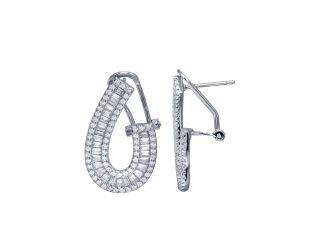 PARIKHS CZ U Design Baguette Clip Post Earring in 925 Sterling Silver