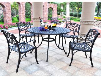 48" 5 Piece Cast Aluminum Outdoor Set w/Arm Chairs in Black