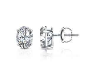 Bright White Pinnacle Oval Lab Grown Diamond Screwback Stud in 14K Rose Gold 2.70ct, GH, VVS