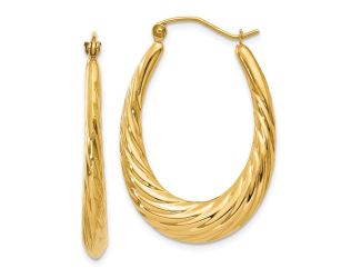 14k Polished Twisted Oval Hollow Hoop Earrings