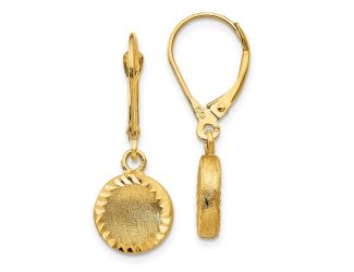 14k Brushed and Polished Diamond-cut Circle Leverback Earrings