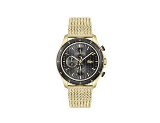 Lacoste Neoheritage Gents. Yellow Gold IP Steel Case Yellow Gold IP mesh bracelet. Black Dial.