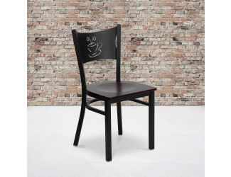 Black Coffee Back Metal Restaurant Chair with Mahogany Wood Seat