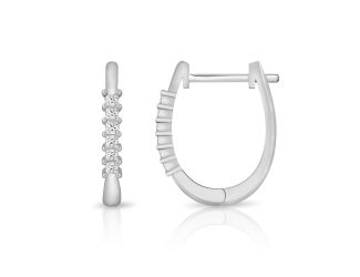 PARIKHS Princess cut Diamond Hoop Earring in 14K White Gold 0.10ct, Color-IJ, Clarity-VS2 SI1