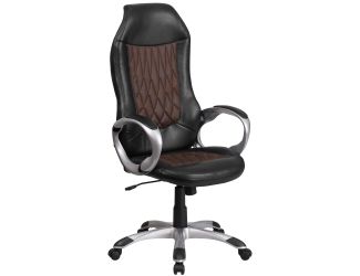 High Back Brown Fabric and Black Vinyl Executive Swivel Office Chair with Arms