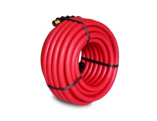 50-Foot Long Red Rubber 1/2-Inch ID Hose Reel Replacement Air Hose with 1/2-Inch NPT Brass Fittings