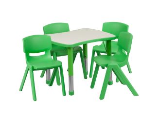 21.875"W x 26.625"L Rectangular Green Plastic Activity Table Set with 4 Chairs