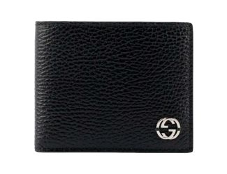 Gucci Interlocking GG Silver Black Leather Bifold Wallet