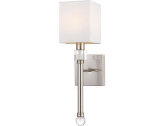 Sheridan Wall Sconce with Crystal Accents and Square Lampshade for Hardwire Installation Only, Satin
