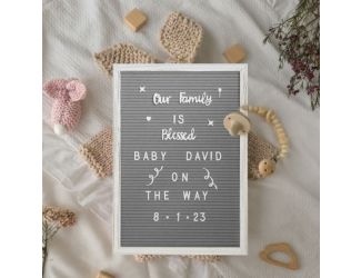 12x17 Wood Frame Letter Board with 389 PP Letters - White Wash/Gray Felt