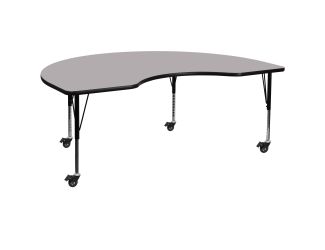 Mobile 48"W x 96"L Kidney Grey Thermal Laminate Adjustable Activity Table