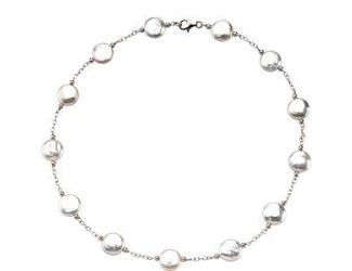 White Coin Pearl Station Necklace