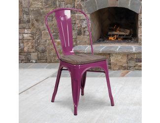 Purple Metal Stackable Chair with Wood Seat - Kitchen Furniture - Caf Chair