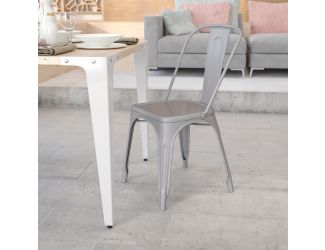 Silver Metal Indoor-Outdoor Stackable Chair - Restaurant Chair - Bistro Chair