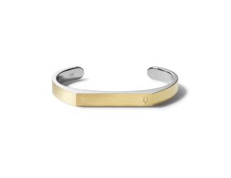 Open Cuff Bracelet: Two-Tone Stainless Steel - Med: Wrist 6.5-7.0"
