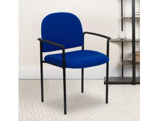 Comfort Navy Fabric Stackable Steel Side Reception Chair with Arms - Guest Chair