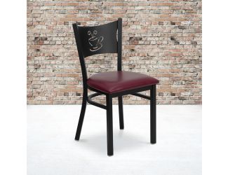Black Coffee Back Metal Restaurant Chair with Burgundy Vinyl Foam Padded Seat