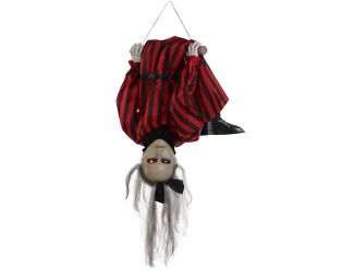 Animatronic Upside-Down Zombie Woman with Trapeze, Sound, and Light-Up Eyes for Hanging Halloween De
