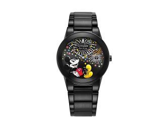 Unisex Mickey Mouse Black Stainless Steel Bracelet, Black dial