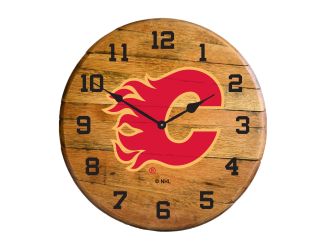 Calgary Flames Oak Barrel Clock