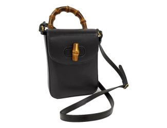 Gucci Bamboo Mini Handbag Top Handle Bag in Black Leather
