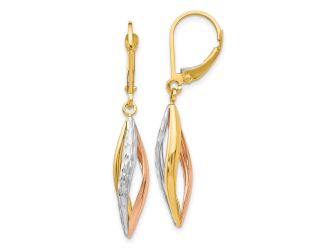 14K Two-tone with White Rhodium Diamond-cut Leverback Earrings