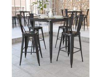 31.5" Square Black Metal Indoor-Outdoor Bar Height Table - Caf Table